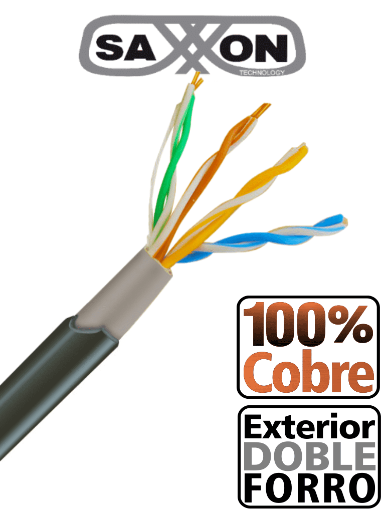 OUTPCAT5ECOPEXT - SAXXON OUTPCAT5ECOPEXT - Bobina de Cable UTP Cat5e 100% Cobre/ 305 Metros/ Exterior con Doble Forro/ Color Negro/ Ideal para Cableado de Redes de Datos y Video/