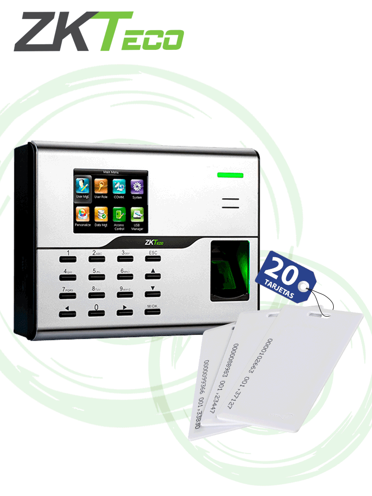 Control de Acceso ZKTECO UA860IDCARDPAK con 20 Tarjetas ID de Proximidad 125Khz 1.88mm