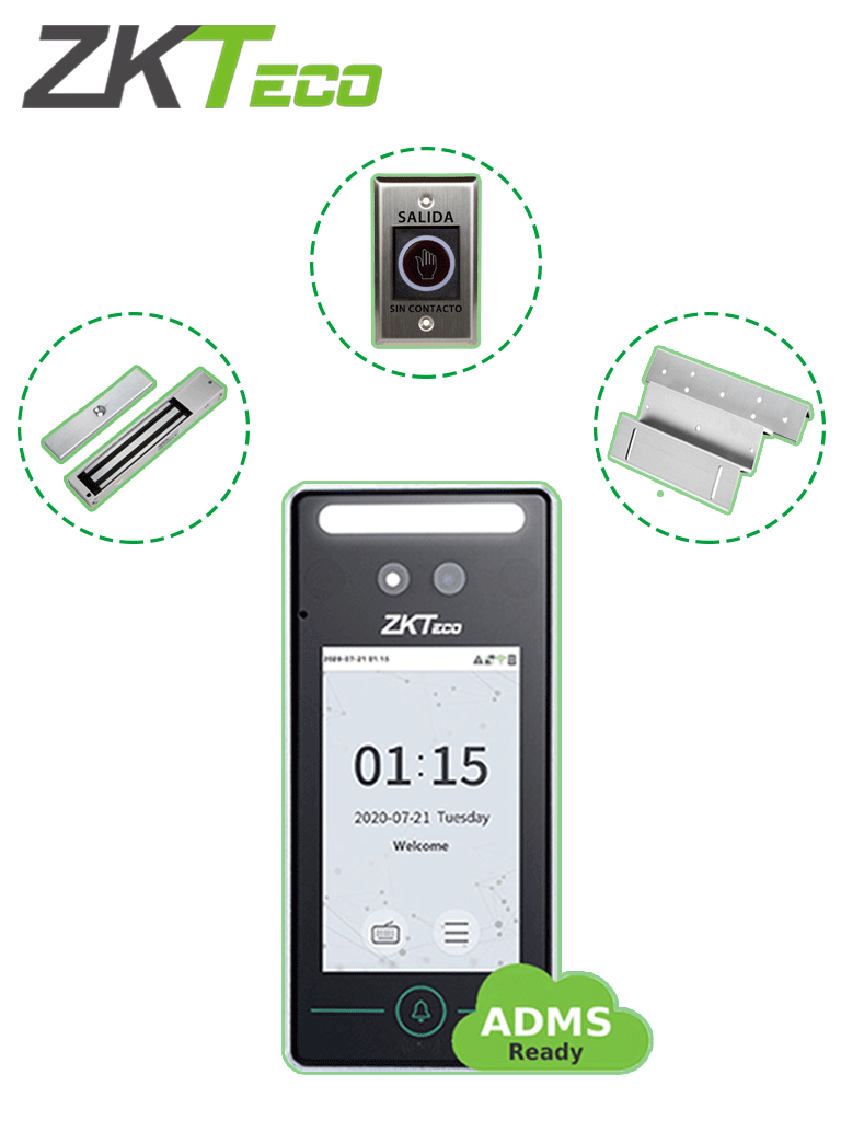 Control de Acceso Facial ZKTeco SFV4L1ACPak - 200 kg / Reconocimiento Facial 2m / Registro con Selfie
