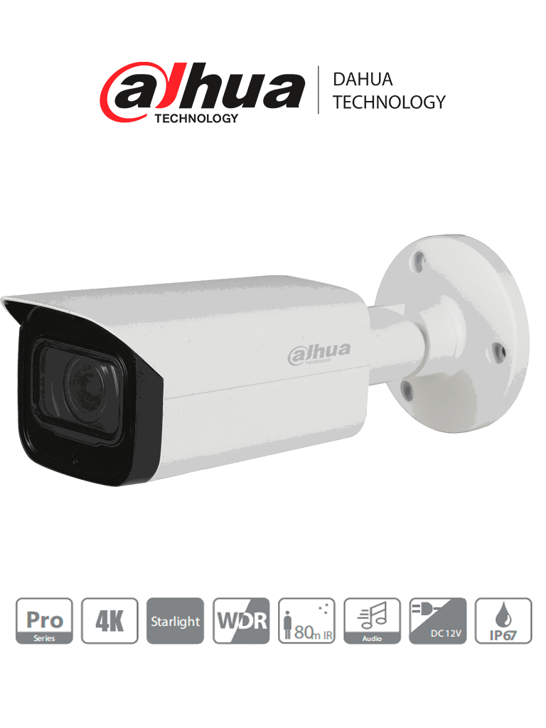 Cámara Bullet Dahua 4K HAC-HFW2802T-A-I8, Lente 3.6mm, IR 80m, Micrófono, IP67, WDR 120dB