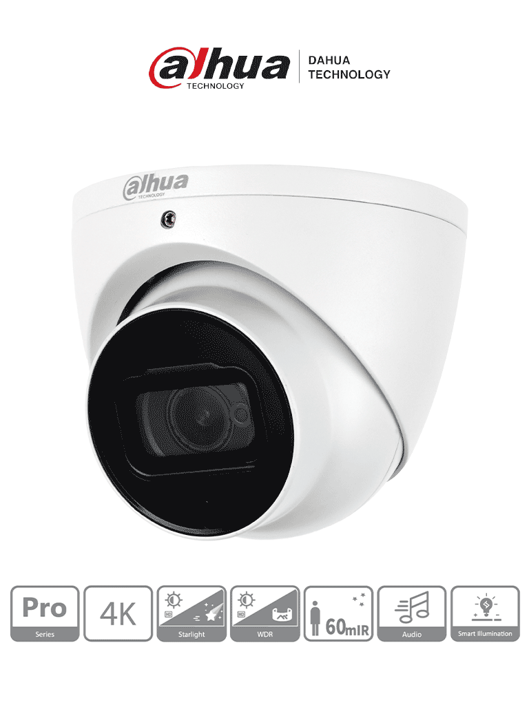 Cámara Domo EyeBall 4K Starlight Dahua HDW2802T-A, 8MP, 2.8mm, 50m IR, WDR 120dB, IP67