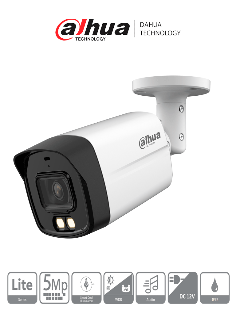 Cámara Bullet Dahua 5MP FullColor 2.8mm 40m IR IP67 WDR Real Microfono