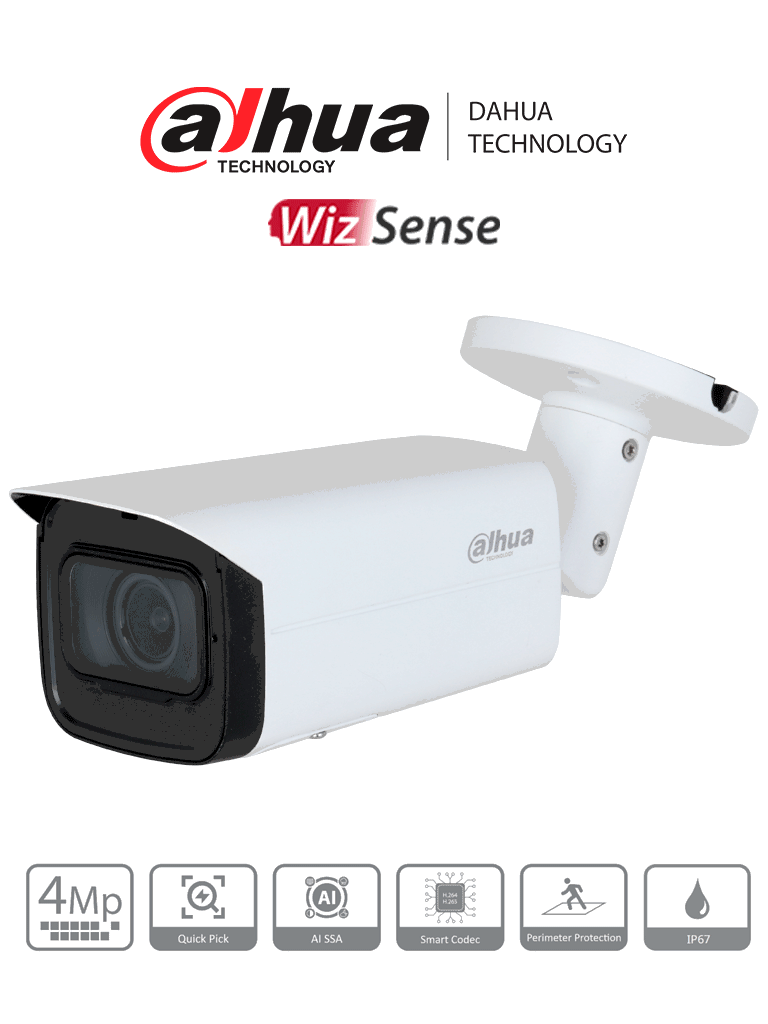 Cámara IP Bullet Dahua DH-IPC-HFW3441T-ZS-S2 de 4 MP, Lente Motorizado 2.7-13.5mm, IR 60m, H.265, WDR Real, IP67, PoE, SMD Plus