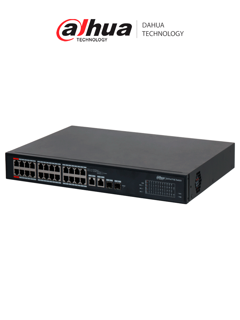 Switch Administrado Dahua DH-S4101-24ET2GF-360-C 24 Puertos PoE 250m/ PoE Watchdog/ 10/100 Mbps/ PoE 2.0/ 8.8 Gbps