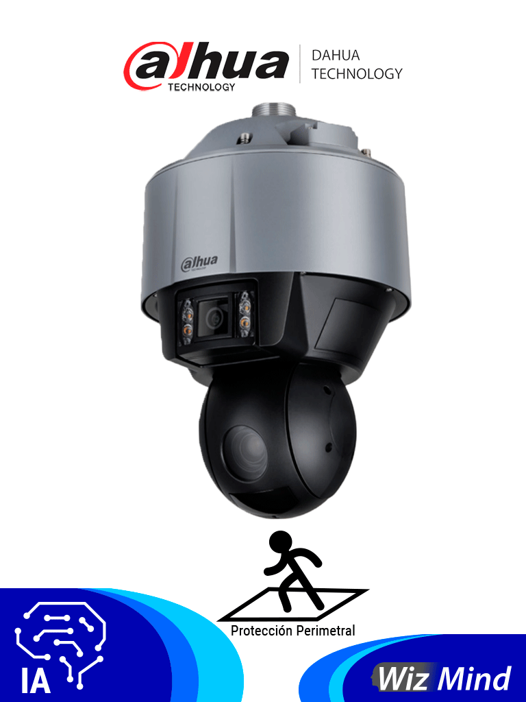 Cámara PTZ Dahua 4MP IA WizMind con lente 6mm, zoom 10-50mm, IR 100m y reconocimiento facial