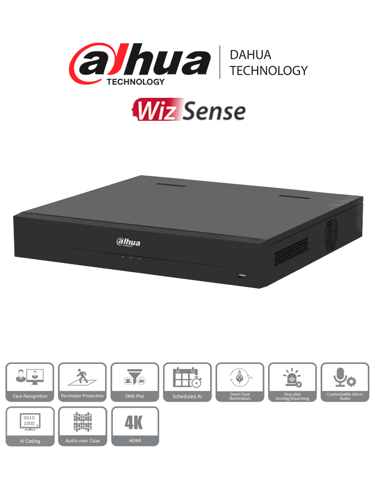 DVR Dahua XVR5416L-4KL-I3 16 Canales 4K WizSense H.265 IA Avanzada 4 Bahías 32 Canales IP Reconocimiento Facial SMD Plus