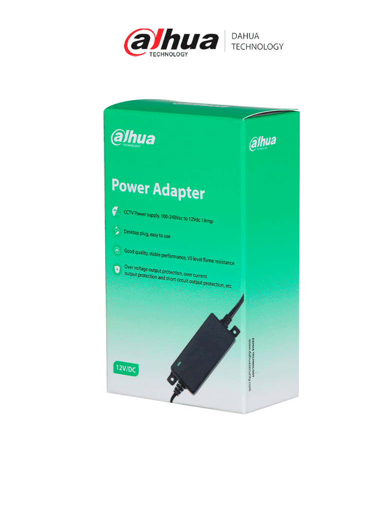 Fuente de Poder Regulada Dahua 12V 1A con Protección Térmica y LED Indicador