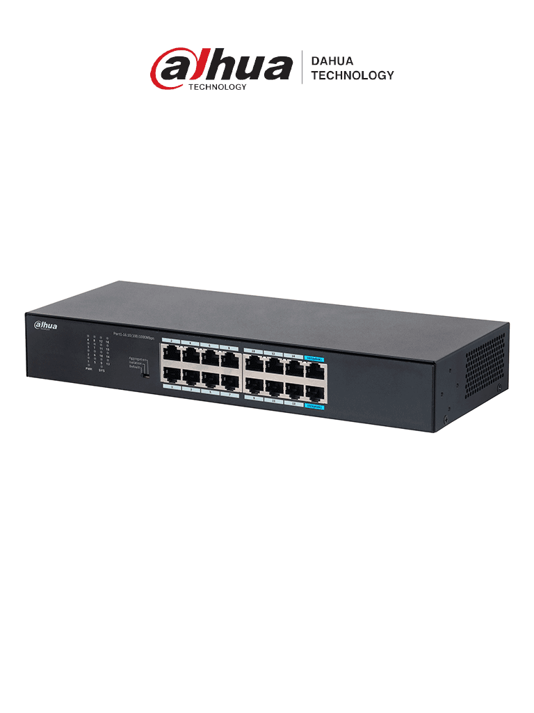 Switch Gigabit DAHUA DH-S3016-16GT, 16 Puertos, Capacidad 32G, Velocidad 10/100/1000 Mbps, Tasa de Reenvío 23.8 Mbps