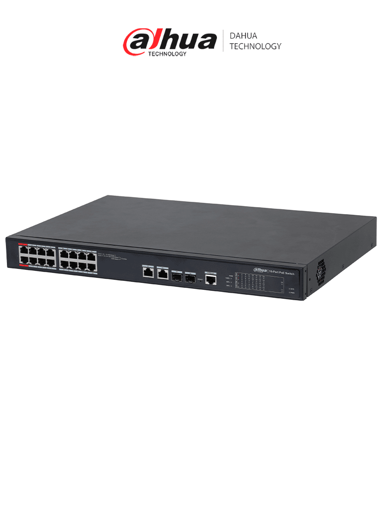 Switch PoE Administrable Dahua DH-PFS4218-16ET-240 16 Puertos Ethernet/16 PoE/240W/2 SFP/Uplink/PoE Watchdog/8.8Gbps