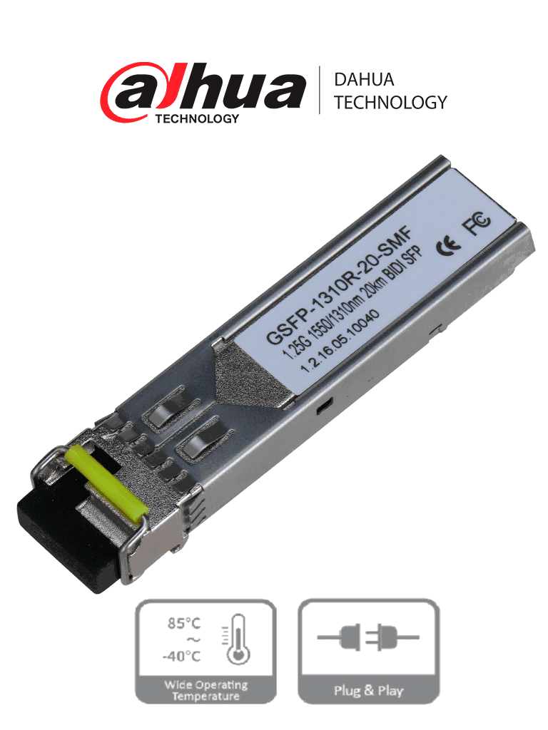 Dahua Módulo Fibra Óptica SFP GSFP1310R20SMF, 20Km, TX 1550nm, RX 1310nm