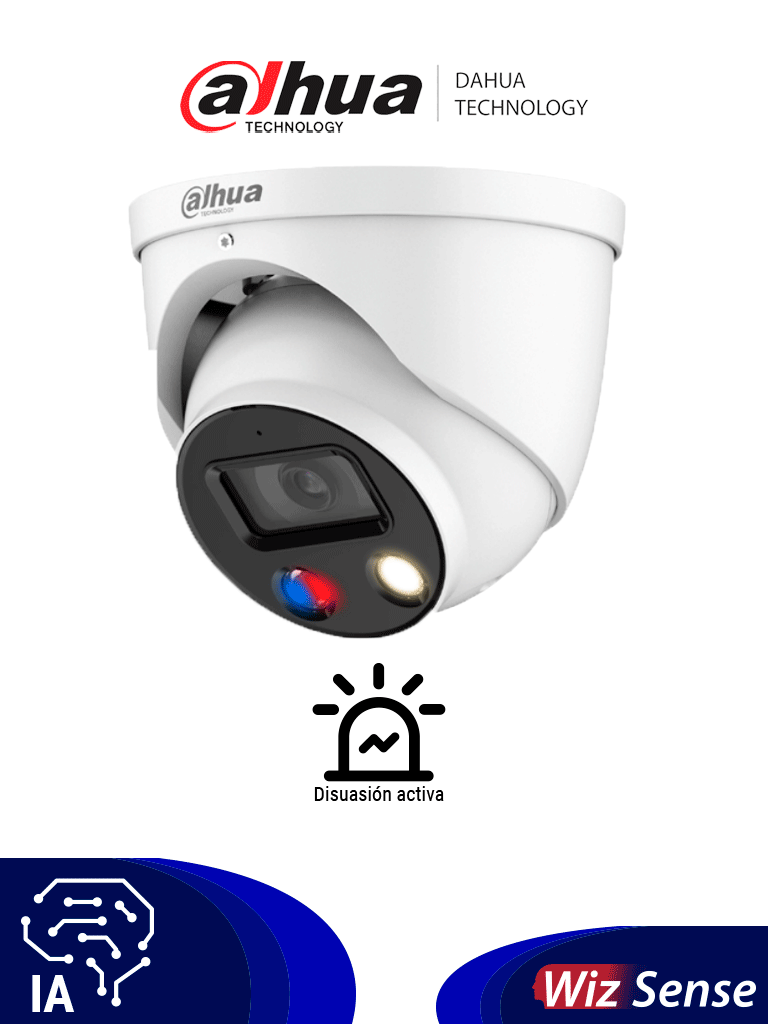 Cámara IP Dahua IPC-HDW3249HN-AS-PV 2MP 2.8mm 107 LED 30m IA WizSense POE WDR H.265 IP67 Micrófono Sirena Alarm E-S Audio