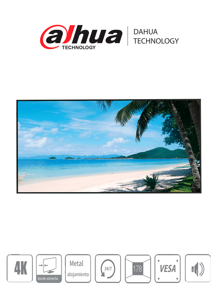 Pantalla 4K 55" DAHUA LM55S400, Ultra HD, Brillo 450 NITS, Panel Industrial, 6MS, Carcasa Metal