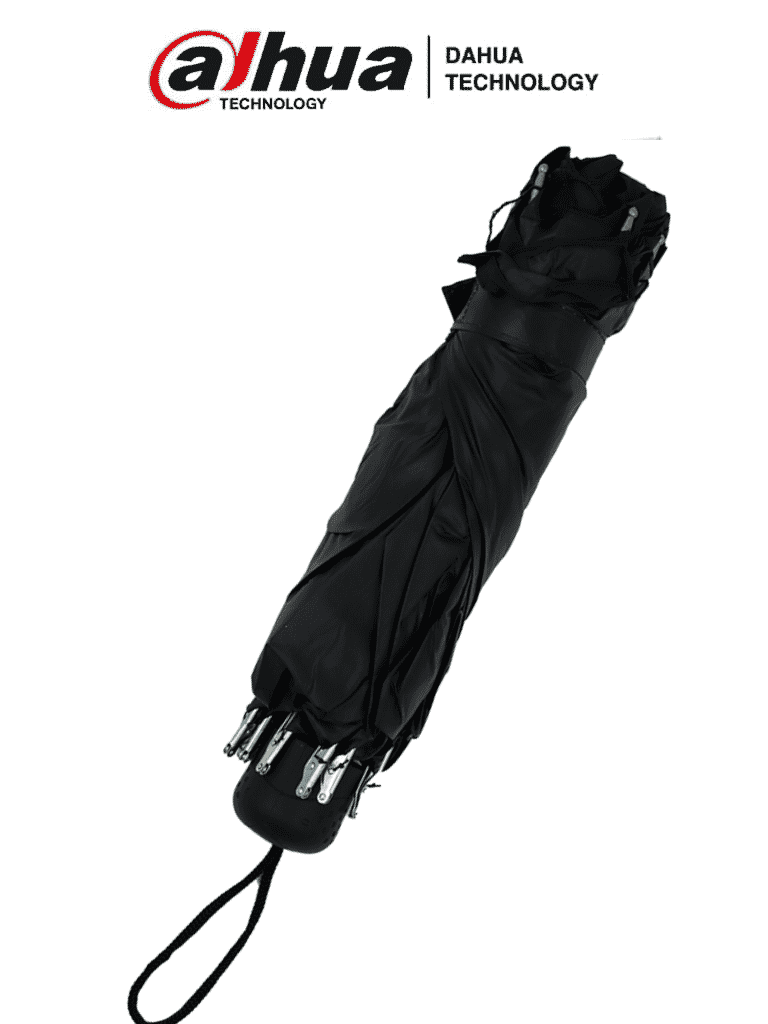 Sombrilla Negra con Logo Dahua, Resistente al Viento, 150 cm de Diámetro