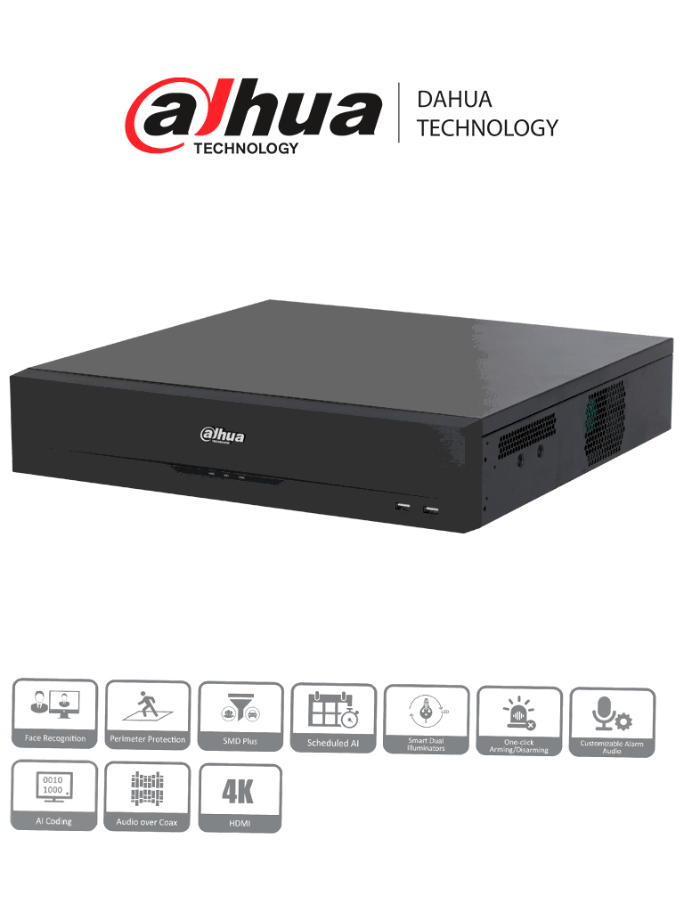 Dahua XVR5816S-I3 DVR 16 Canales 5MP Lite WizSense H.265, 8 IP, 24 Canales IP, 2 Canales Reconocimiento Facial, 8 Bahías HDD, SMD Plus, IoT