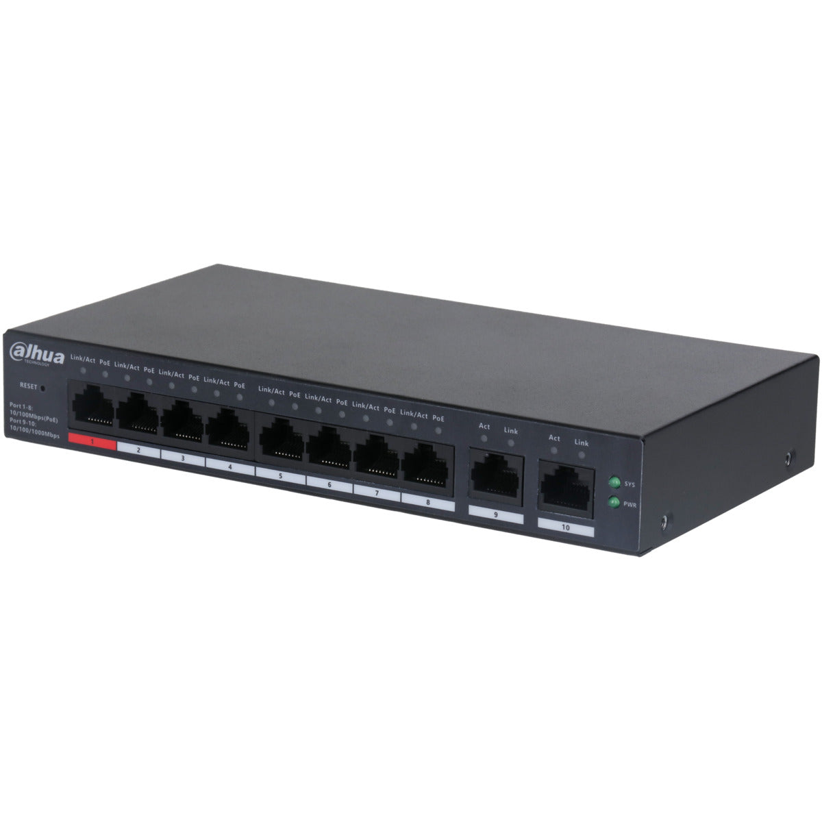 Switch Dahua 10 Puertos/8 PoE 10/100, Dolynk Care, Montaje en Rack