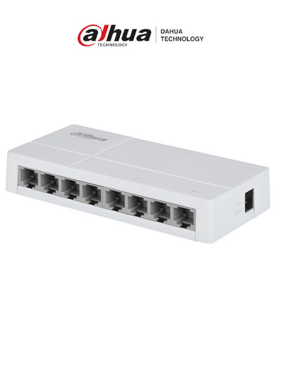 Switch de Escritorio DAHUA DH-SF1008L con 8 puertos Fast Ethernet, 1.6 Gbps de switching y 1.19 Mpps de velocidad de reenvío