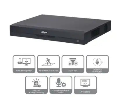 Dahua XVR5216AN-I3 DVR de 16 Canales 5MP Lite WizSense H.265 2 Bahías 16CH HDCVI 8CH IP Reconocimiento Facial IA SMD Perimetral