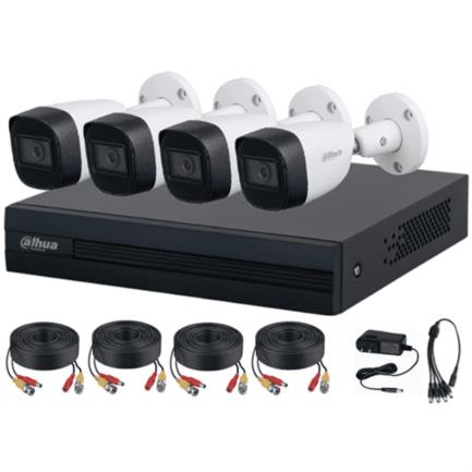 Kit DVR Dahua 2MP 4 Canales Audio, 4 Cámaras Metálicas Micrófono Integrado, 5Ch IP