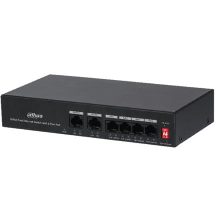 Switch Dahua Fast Ethernet PFS3006-4ET-36, 4 Puertos PoE 10/100Mbps + 2 Puertos Uplink, 1.2 Gbit/s, 2.000 Entradas