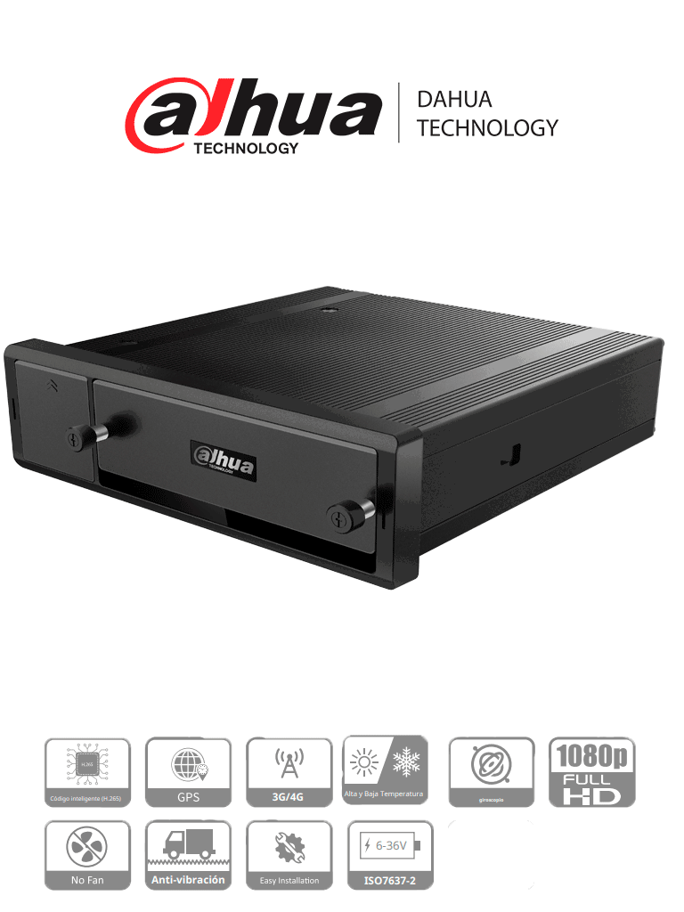 Dahua DHI-MXVR4104-GFI DVR Móvil 4 Canales HDCVI 1080P, 4 Canales IP H.265 GPS 4G, 1 HDD 2.5", 1 Tarjeta SD, HDCVI/AHD/TVI/CVBS/IP