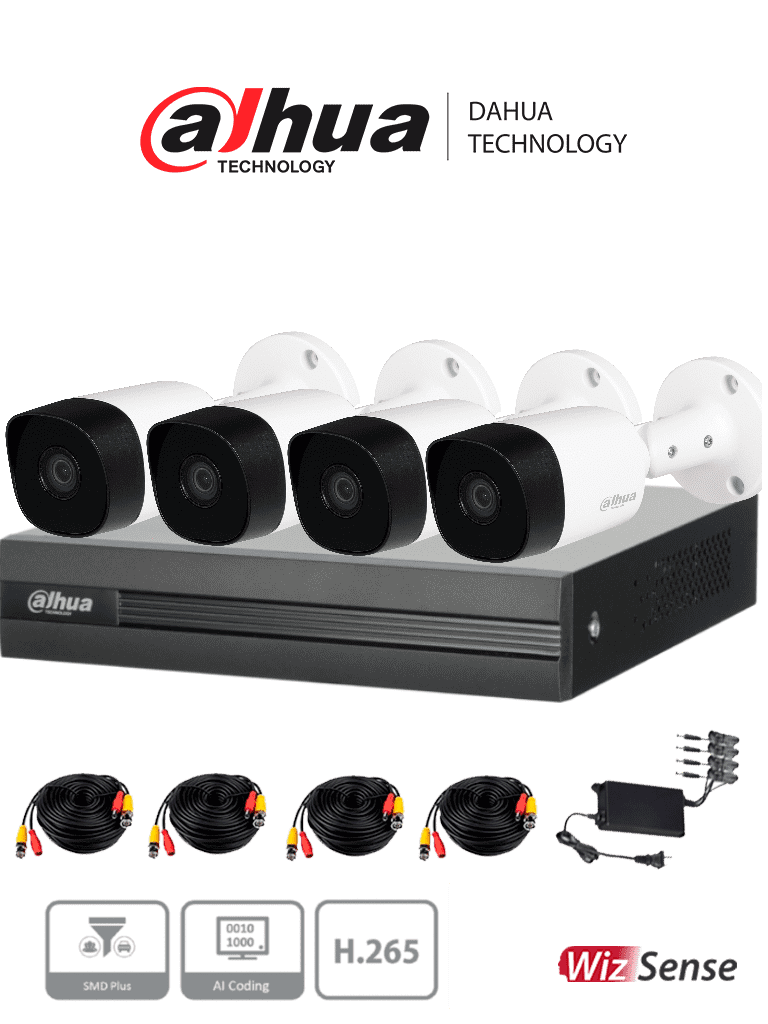 Dahua Kit DVR 8 Canales 1080P, 4 Cámaras 2MP, Accesorios DHT0260004