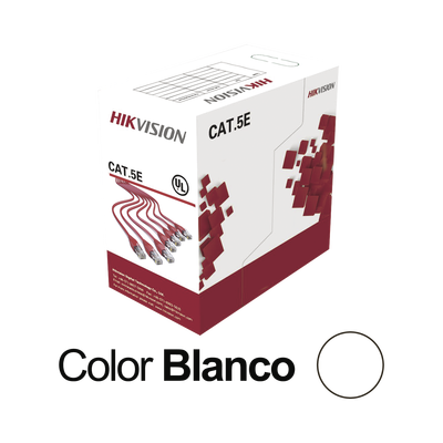 BOBINA DE CABLE UTP HIKVISION 305 METROS / CAT5E (24 AWG) / COLOR BLANCO / PVC (CM) / USO EN INTERIOR / 100% COBRE / APLICACIONES DE CCTV Y REDES DE DATOS