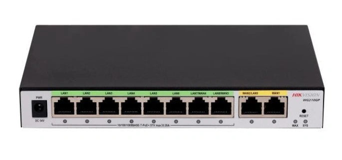 Hikvision Router Gigabit PoE+ DS-3WG210GP-SI, 8 Puertos Gigabit PoE+, 2 WAN, Hasta 200 Clientes