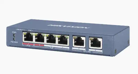 Hikvision Switch PoE+ 4 Puertos Fast Ethernet, 2 Puertos RJ45 Uplink, 1 Puerto Hi-PoE