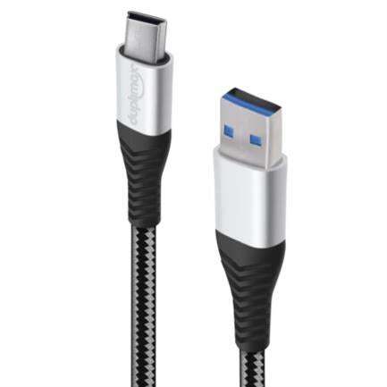 Cable Duplimax Platinum Micro USB 1.5m Nylon Negro con Plata, Alta Velocidad 480Mbps, Conector Tipo A