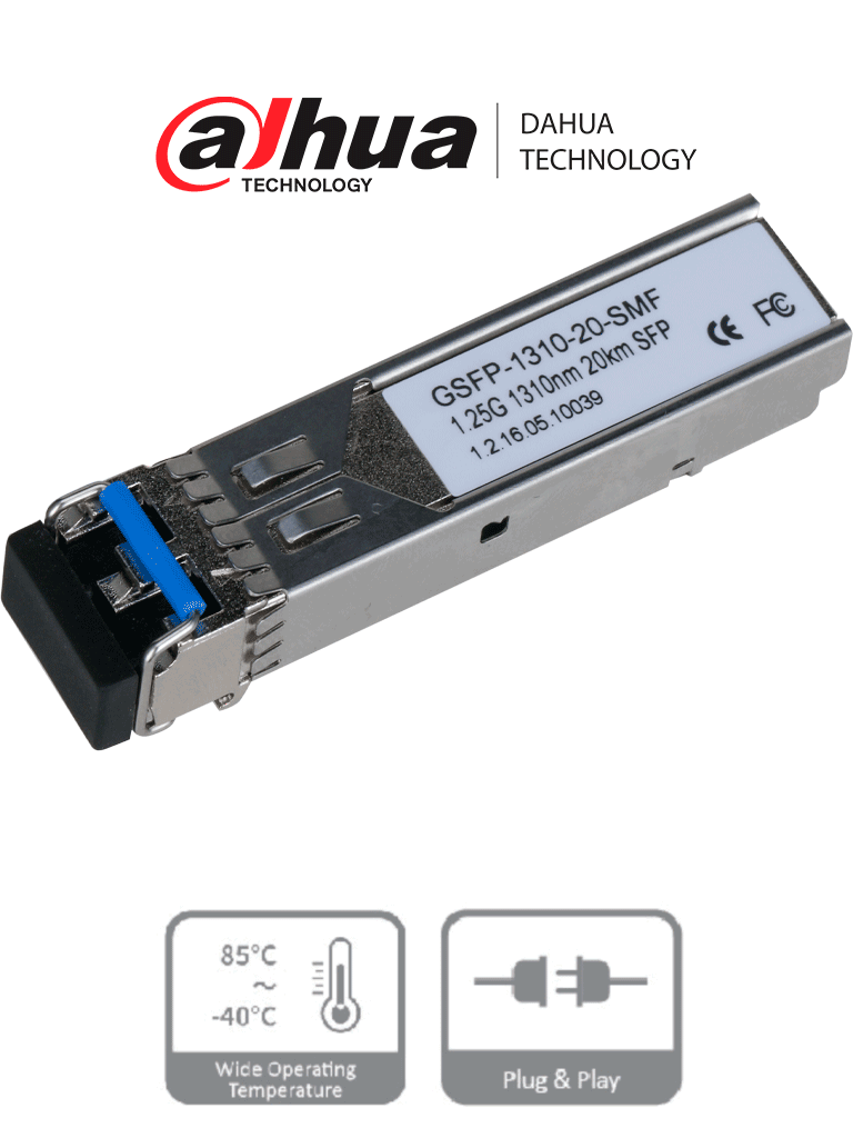 Dahua GSFP-1310-20-SMF Módulo Óptico Gigabit, Doble Fibra Monomodo, 20 km