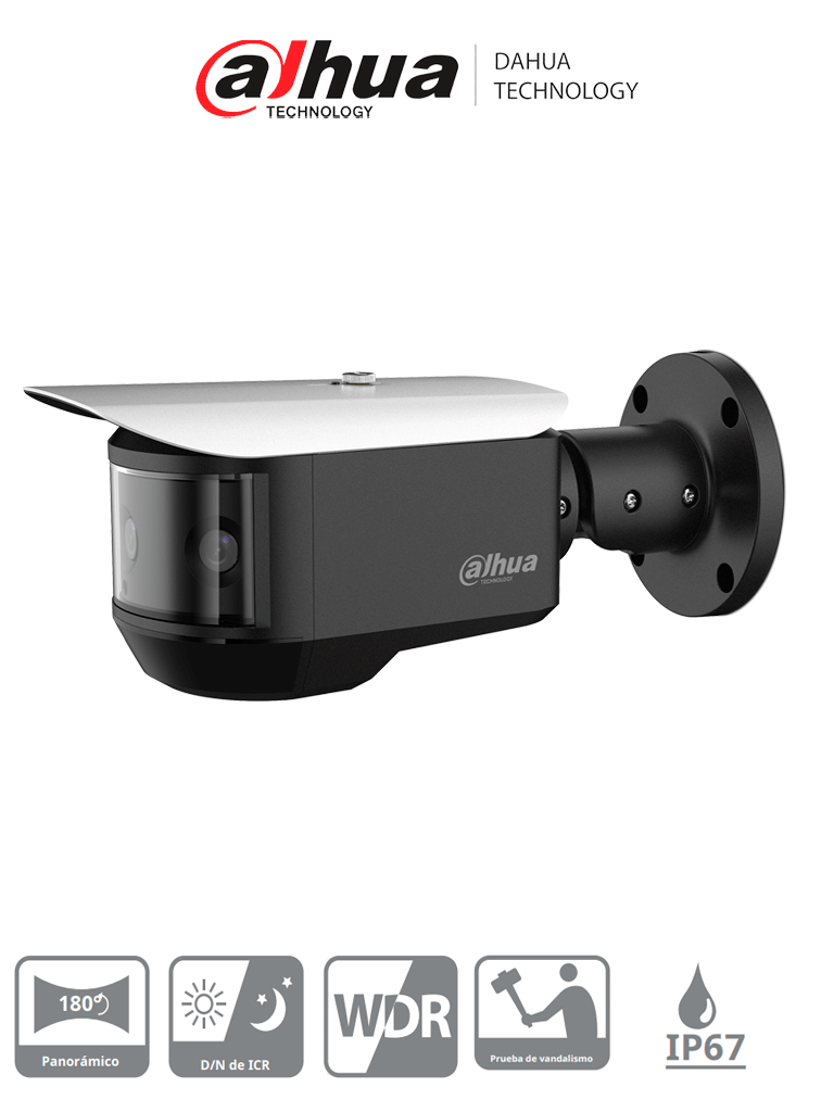 Dahua Pfw3601-a180-ac24 - camara bullet multisensor panoramica/ 180 grados/ 3 lentes de 2 megapixeles/ 20 metros de iluminación/ wdr real de 120/ starlight/ ip67/ik10/ 2d&3d nr DH-HAC-PFW3601N-A180-AC24V