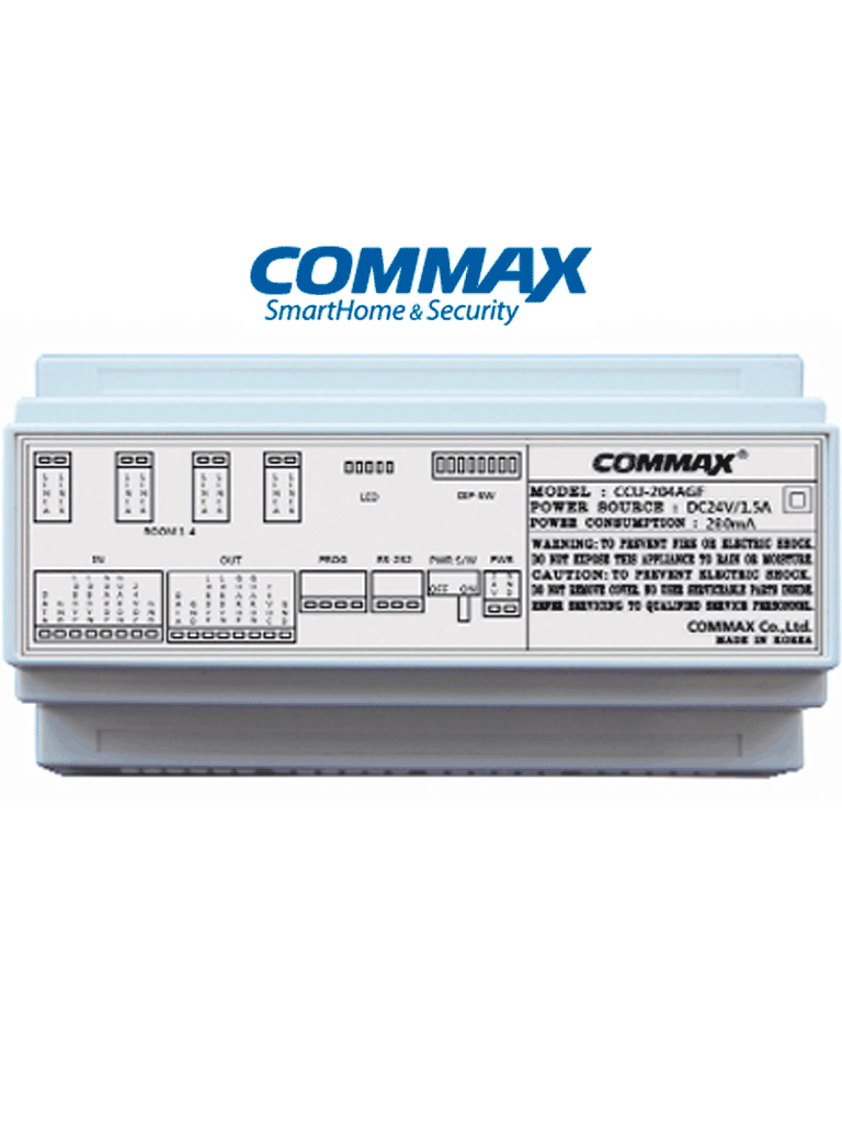 Distribuidor de Audio COMMAX CCU204AGF para 4 Intercomunicadores AP2SAG, Conexión 2 Hilos, Fuente RF2A