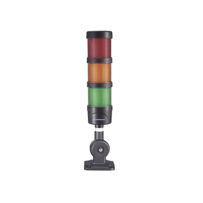 Torre LED Indicadora de estado de 3 niveles color Rojo, Ámbar y Verde, con Buzzer integrado a 85 dB, a 110-240 VCA con Montaje incluido de 60 mm de diámetro
