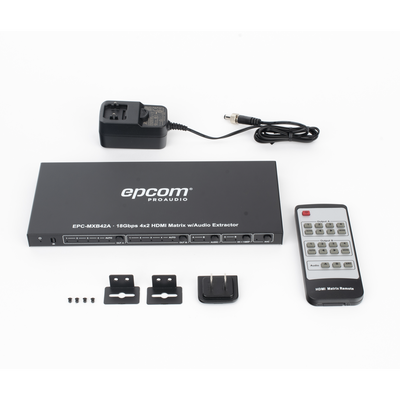 Matricial HDMI | 4x2 | 4K2K@60Hz | HDR | YCbCr 4:4:4 | EDID Auto | Extractor de Audio | Salida de audio análoga y digitalizados | HDCP 2.2 | 18 Gbps