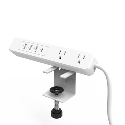 EPLCLAMPOW - Multiconto de Escritorio / Carga Rápida 65 W / 2 x NEMA 5-15P / 1 x USB-C PD / 3 x USB-A / Cable 1.5 m (4.9 ft) / 1560 W Total