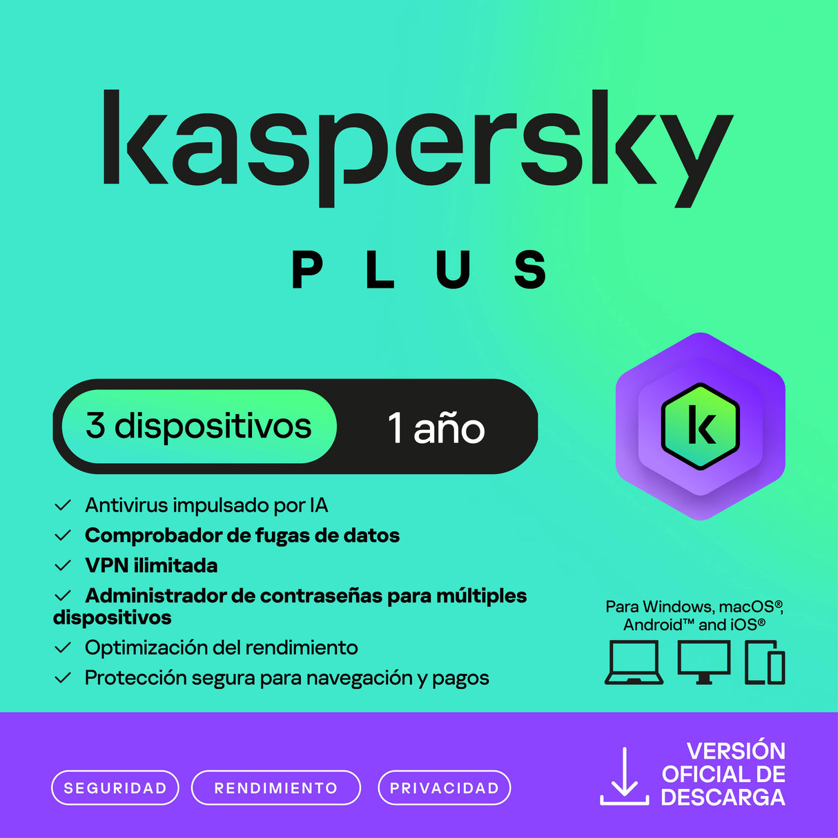 Kaspersky Antivirus ESD KL1042ZDCFS, 1 Año, 3 Dispositivos, 2 Cuentas