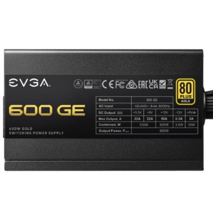 Fuente de Poder EVGA GE 600W 80 Plus Gold ATX 12V Eco Mode 24 pin Fan 120mm Negro, Eficiencia 80 Plus Gold, Ventilador 120mm, Eco Mode