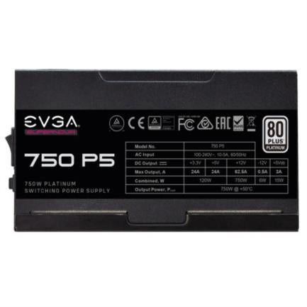Fuente de Poder EVGA SuperNova 750W P5 80 Plus Platinum ATX 12V Eco Mode Full Modular 24 pin Negro, Fan 135mm