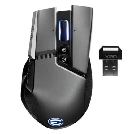 Mouse Gamer EVGA Optico X20 Inalambrico Bluetooth USB-A 16000DPI Negro con 6 Botones Programables