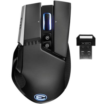 Mouse Gamer EVGA X20 Ergonómico Optico RGB 16000 DPI 10 Botones Inalámbrico Bluetooth USB Tipo A Negro