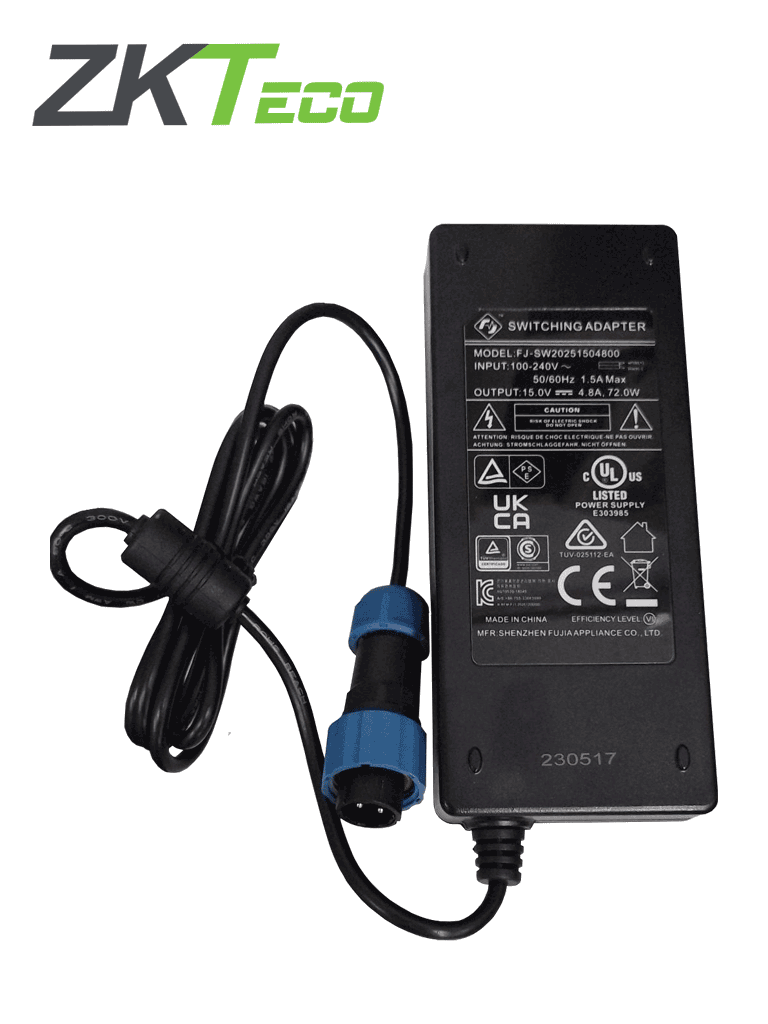 Fuente de Poder ZKTeco D4330IP65PADAPTER, IP65, Modelo D4330, Resistente al Agua