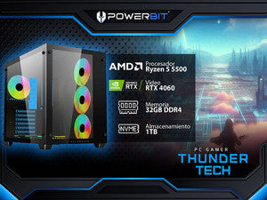 PC Gamer Powerbit Thunder Tech: AMD Ryzen 5 5500 (4.2 GHz), 32GB DDR4, SSD 1TB, NVIDIA RTX 4060, Win 11