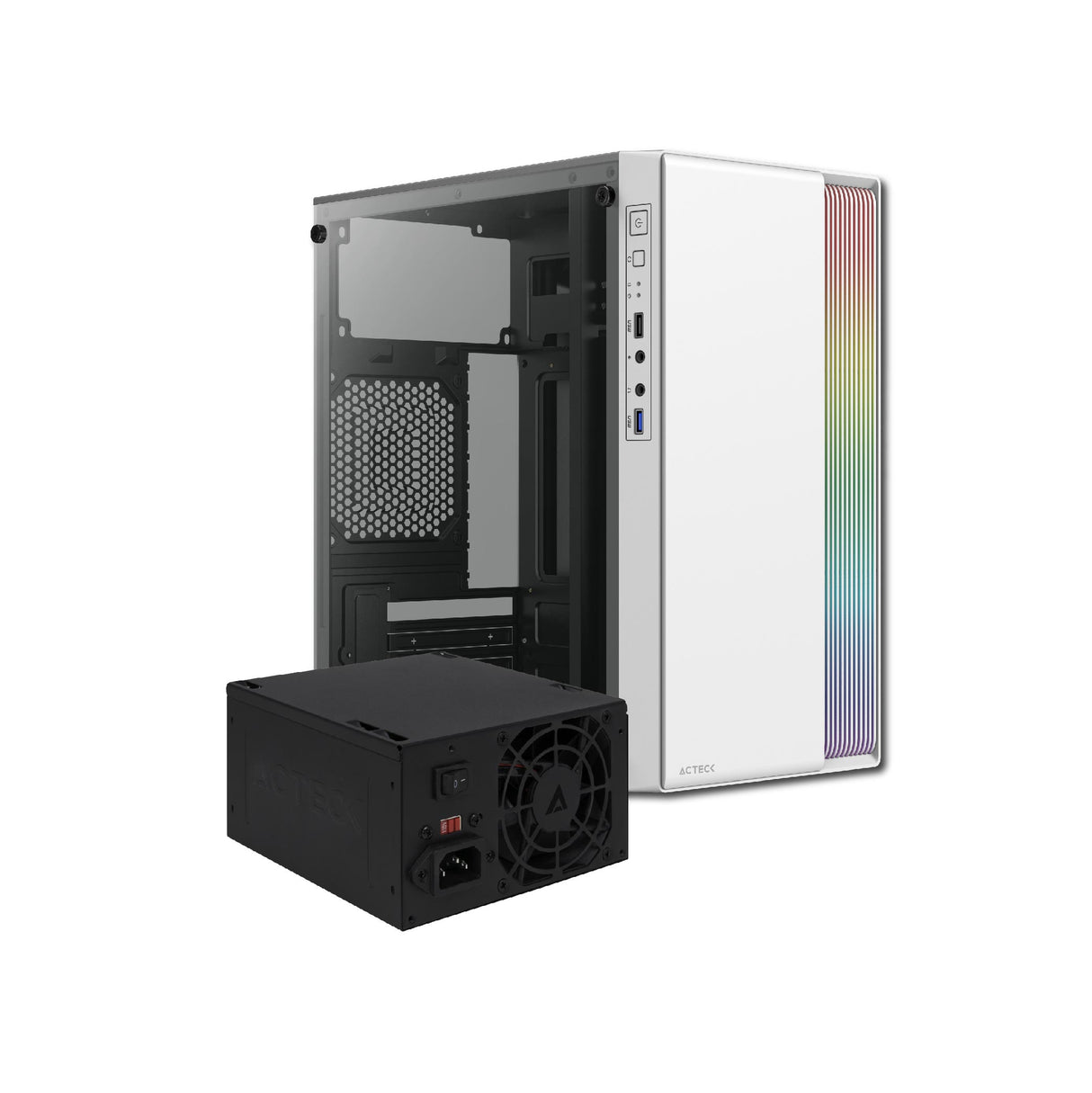 Gabinete Acteck Fusion II GI440 con Ventana, Micro Tower, micro-ATX/Mini-ITX, USB 2.0/3.0, con Fuente de 500W, sin Ventiladores Instalados, Blanco