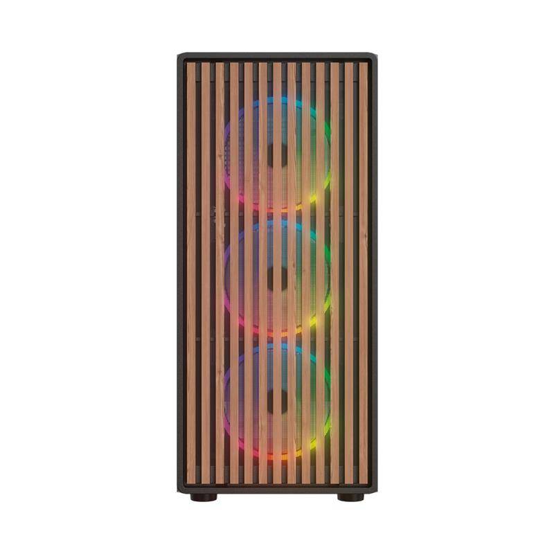 BR-943949 - Gabinete Balam Rush Dragonfly Wood GM580 Negro Gamer Compact Media Torre ATX 4xVentiladores ARGB Cristal templado frente con acabado tipo madera