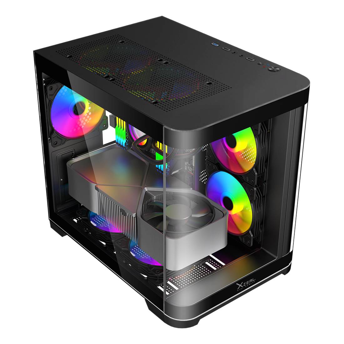 XZGAMC3B - GABINETE GAMER CURVO XZEAL/M-AT X/MICRO ATX/RGB/CON 3VENTILADORES/N