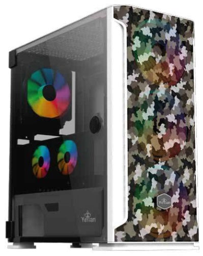 YGH-49704 - GABINETE YEYIAN YGH-49704 HOLLOW 2500 ATX,LAT CRISTAL TEMPLADO,MESH,3 VENT RGB,3 USB 3.0,SIN FTE, CAMUFLAJE BLANCO