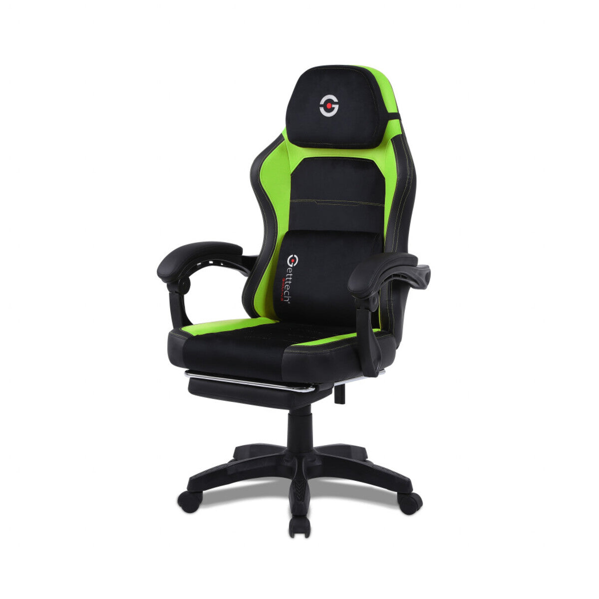 Silla GettTech Verde-Negro con Soporte, Reposapiés y Cojín Lumbar Vibratorio