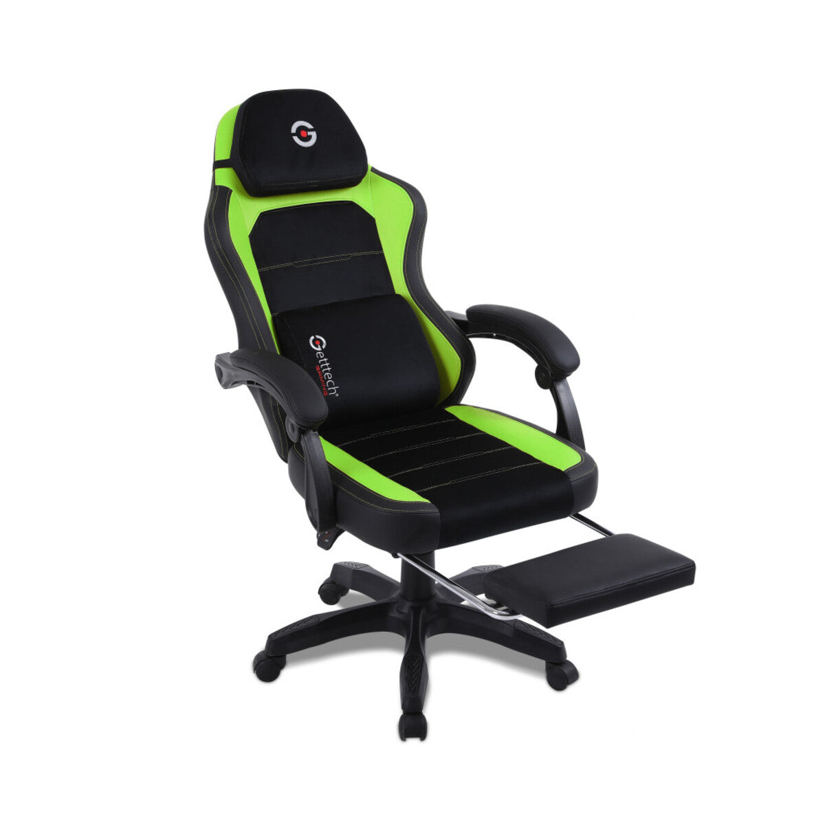 Silla GettTech Verde-Negro con Soporte, Reposapiés y Cojín Lumbar Vibratorio