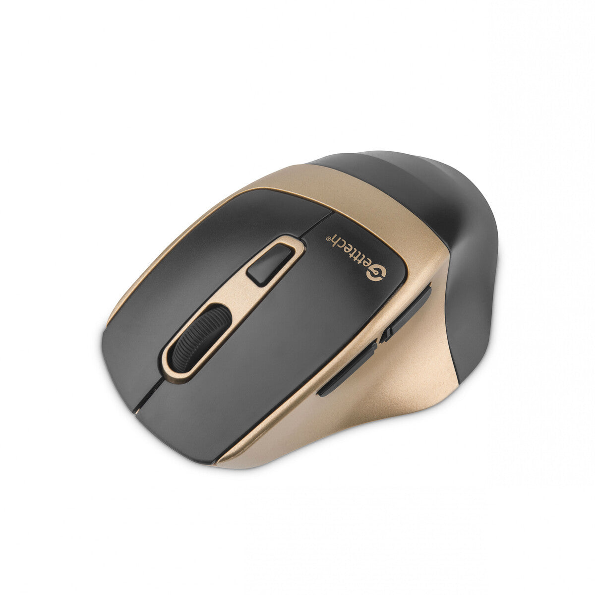 Mouse Getttech Inalámbrico Silencioso Ergonómico Negro y Dorado 6 Botones 1600 DPI 2.4G BT GGM-STDBW-01-GD