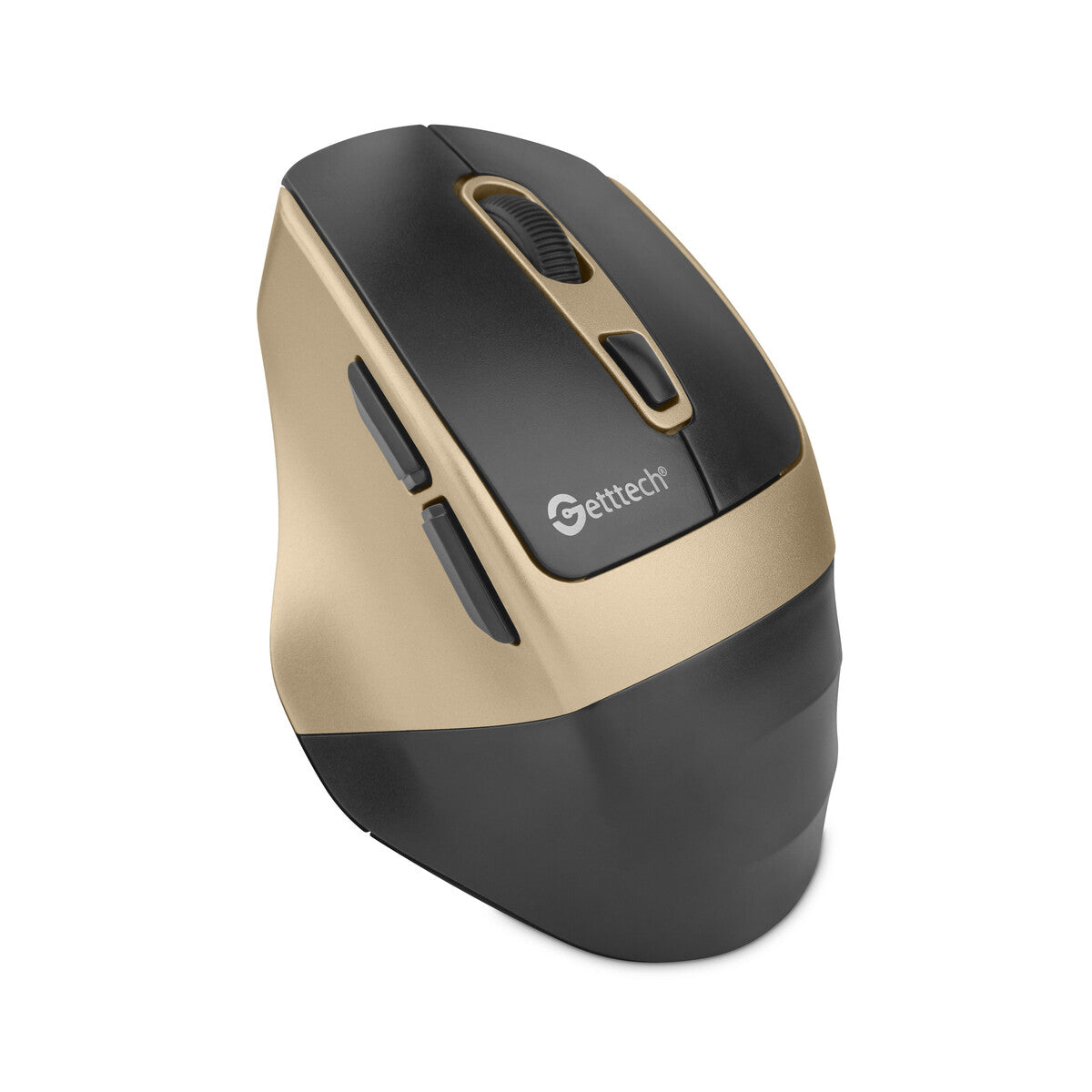 Mouse Getttech Inalámbrico Silencioso Ergonómico Negro y Dorado 6 Botones 1600 DPI 2.4G BT GGM-STDBW-01-GD